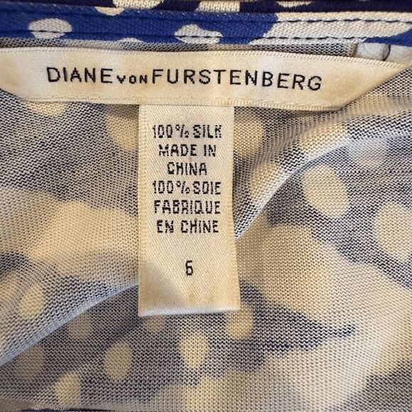 Diane Von Furstenberg Evrin Silk Jersey Pullover Dress Blue White Print Size 6 - Picture 5 of 10